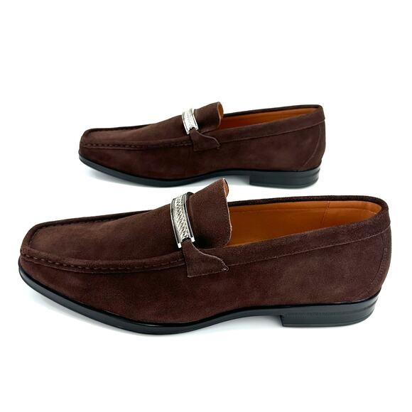 Stacy Adams Men Dark Brown Loafer Sz 14M Suede Slip-Ons Cushioned Dress Shoe New - Picture 1 of 15